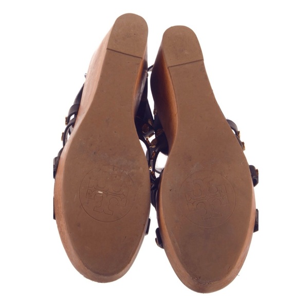 Tory Burch Women's Black Leather Studded Wedge Sandals - Picture 4 of 4